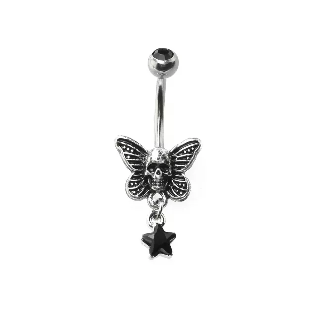 CZ Skeleton Moth Dangle Belly Ring - 14 Gauge at Spencer's