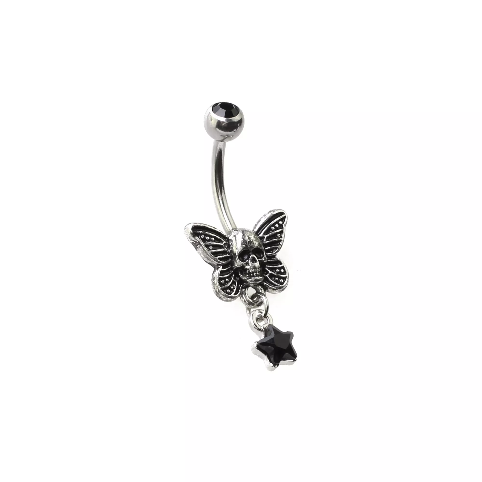 CZ Skeleton Moth Dangle Belly Ring - 14 Gauge