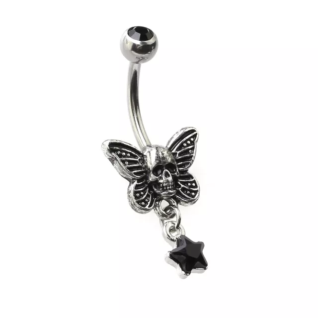 CZ Skeleton Moth Dangle Belly Ring - 14 Gauge at Spencer's