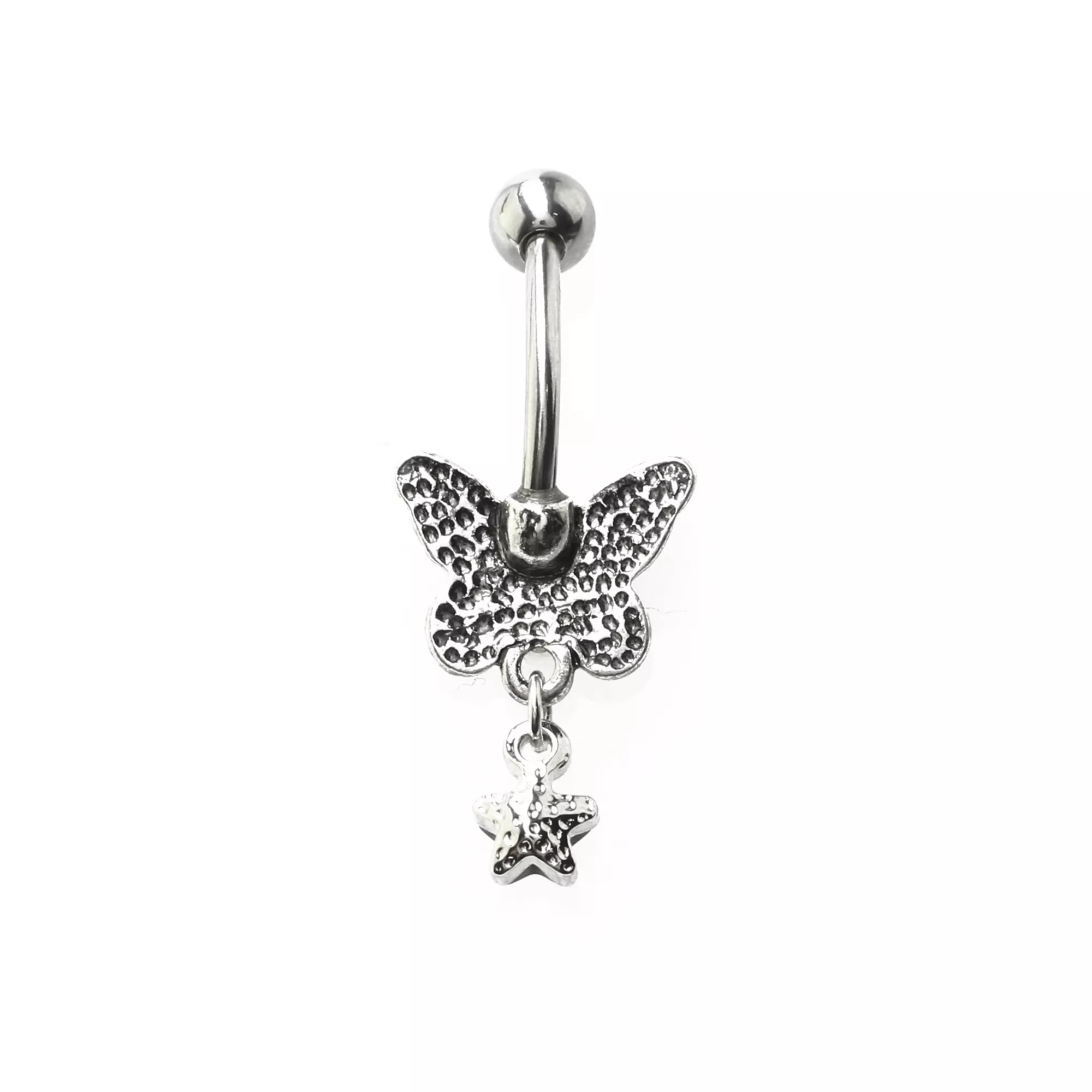 CZ Skeleton Moth Dangle Belly Ring - 14 Gauge