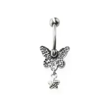 CZ Skeleton Moth Dangle Belly Ring - 14 Gauge at Spencer's