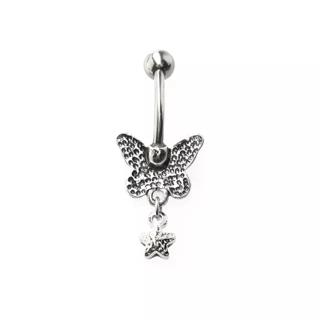 CZ Skeleton Moth Dangle Belly Ring - 14 Gauge at Spencer's