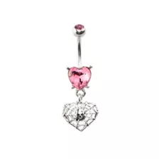Pink Heart CZ Skull Web Dangle Belly Ring - 14 Gauge at Spencer's