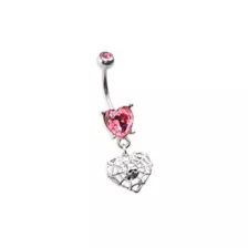Pink Heart CZ Skull Web Dangle Belly Ring - 14 Gauge at Spencer's