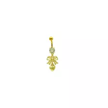CZ Gold Heart and Bow Dangle Belly Ring - 14 Gauge at Spencer's