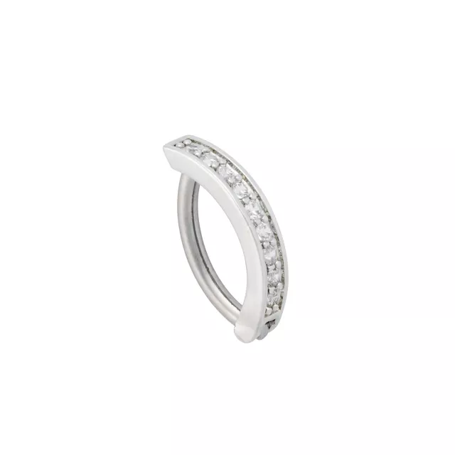 CZ Silvertone Hinge Belly Button Ring - 16 Gauge