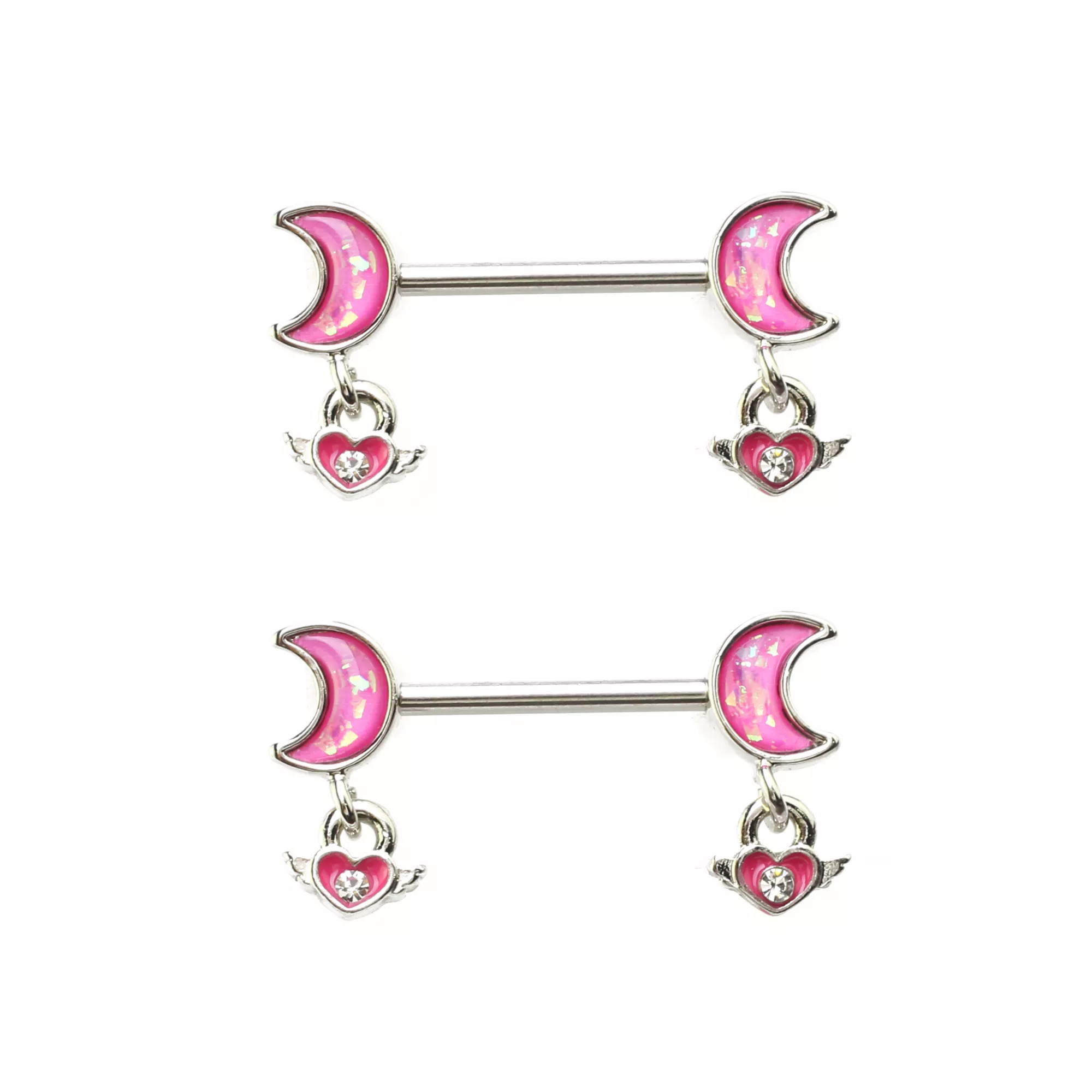 Pink Moon Dangle Nipple Barbells - 16 Gauge at Spencer's