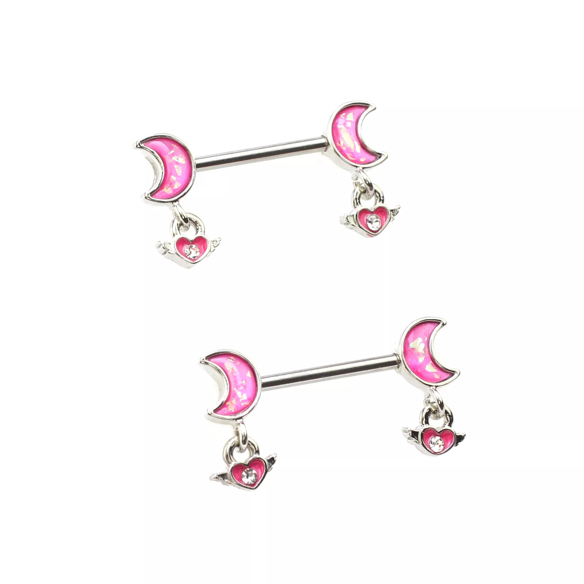 Pink Moon Dangle Nipple Barbells - 16 Gauge at Spencer's