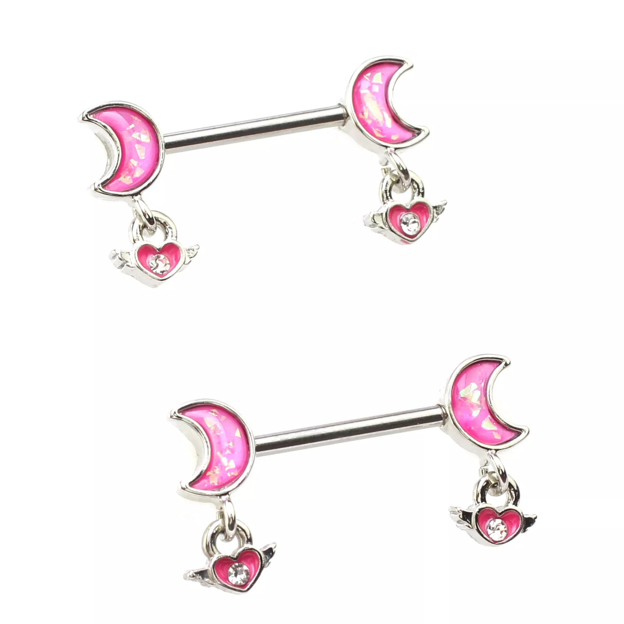 Pink Moon Dangle Nipple Barbells - 16 Gauge at Spencer's