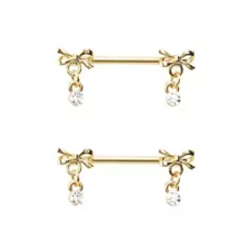Gold Bow Dangle Nipple Barbells - 14 Gauge at Spencer's