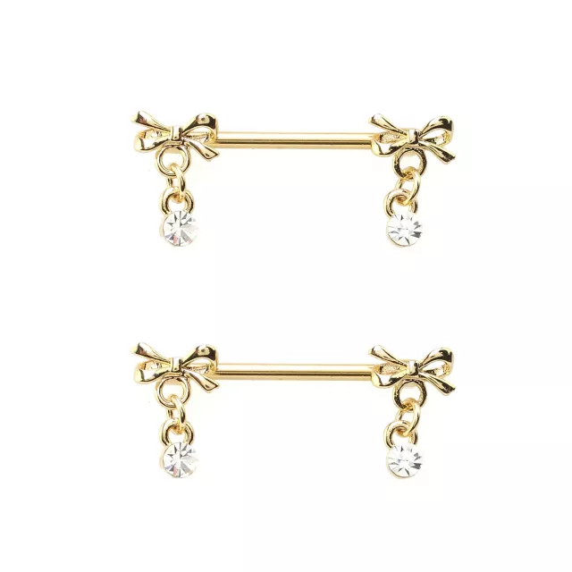 Gold Bow Dangle Nipple Barbells - 14 Gauge at Spencer's