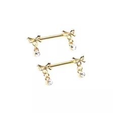 Gold Bow Dangle Nipple Barbells - 14 Gauge at Spencer's