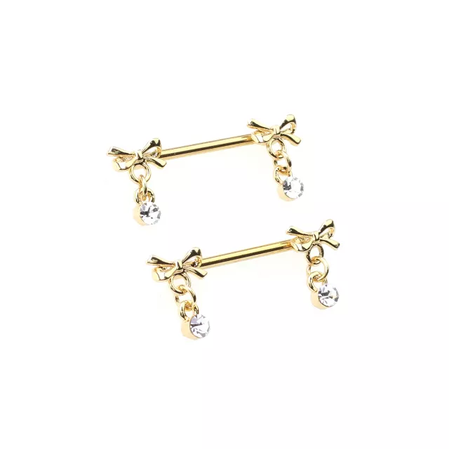 Gold Bow Dangle Nipple Barbells - 14 Gauge at Spencer's