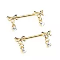 Gold Bow Dangle Nipple Barbells - 14 Gauge at Spencer's