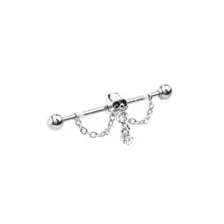 Silver Skull Ear Barbell - 14 Gauge at Spencer's
