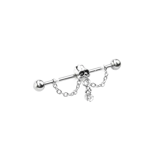 Silver Skull Ear Barbell - 14 Gauge at Spencer's