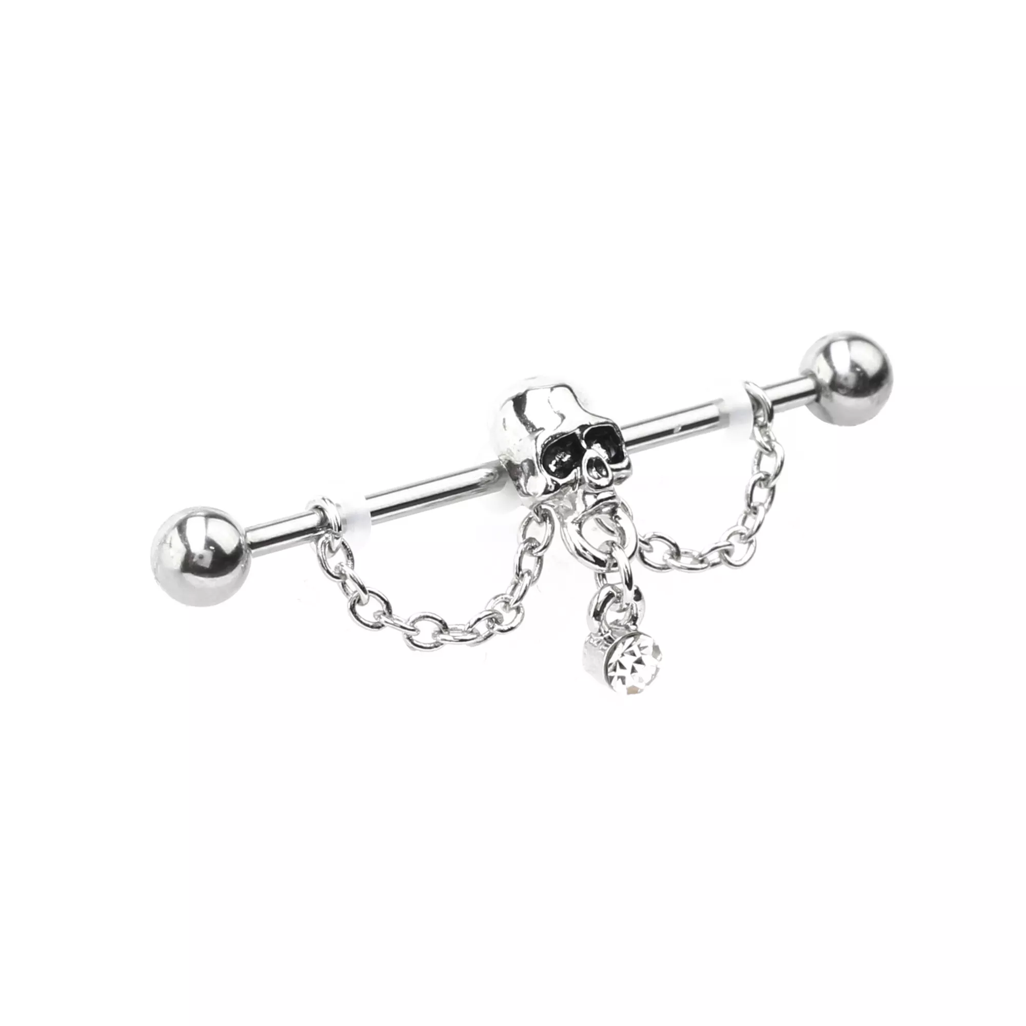 Silver Skull Ear Barbell - 14 Gauge at Spencer's