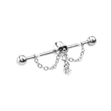 Silver Skull Ear Barbell - 14 Gauge at Spencer's