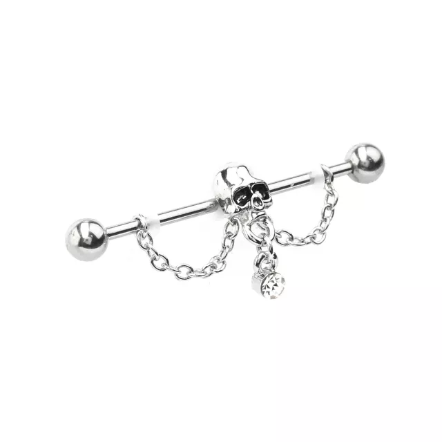 Silver Skull Ear Barbell - 14 Gauge at Spencer's