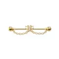 CZ Butterfly Goldtone Chain Dangle Industrial Barbell - 14 Gauge at Spencer's