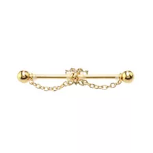 CZ Butterfly Goldtone Chain Dangle Industrial Barbell - 14 Gauge at Spencer's