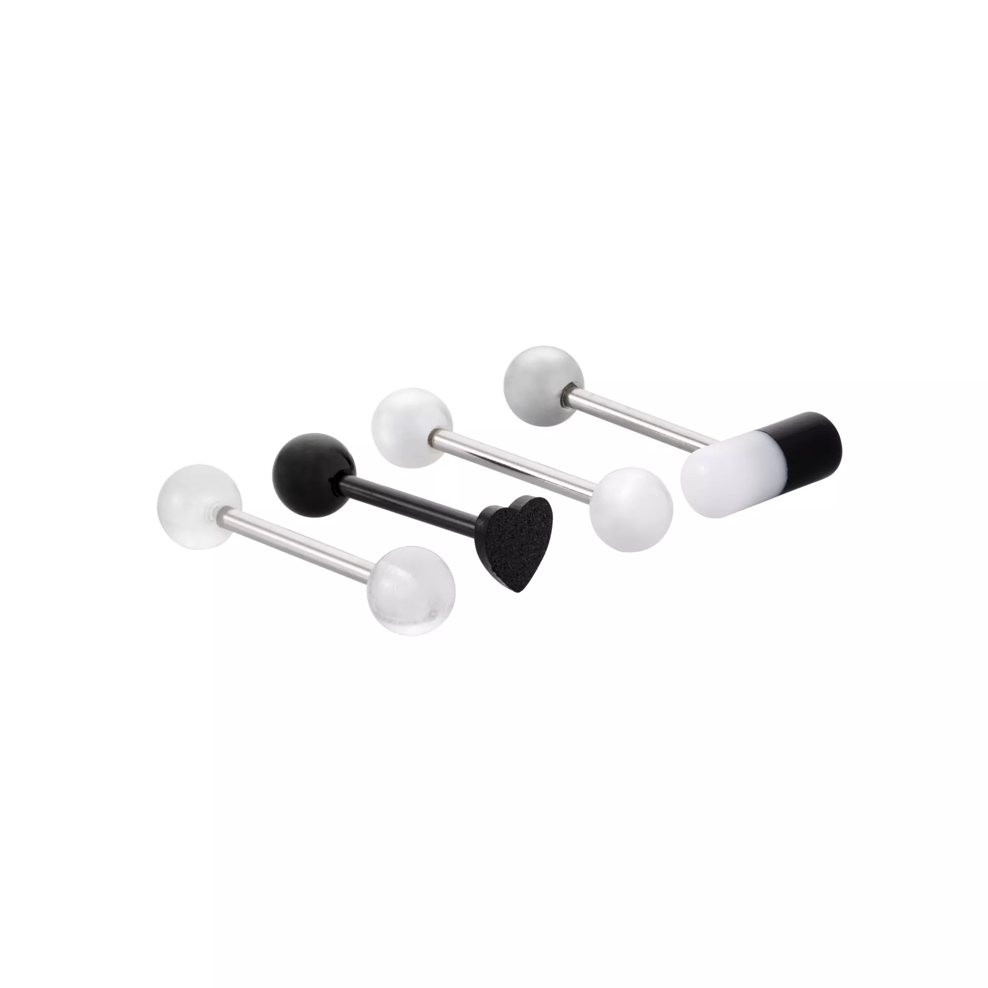 Mutli-Pack Black and White Heart and Pill Barbells 4 Pack - 14 Gauge