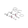 Multi-Pack CZ Pink Titanium Screw Hoop and L-Bend Nose Rings 9 Pack - 20 Gauge at Spencer's