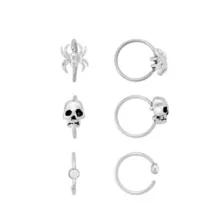 Multi-Pack CZ Spider and Skull Hoop and Half Hoop Nose Rings 6 Pack - 20 Gauge at Spencer's