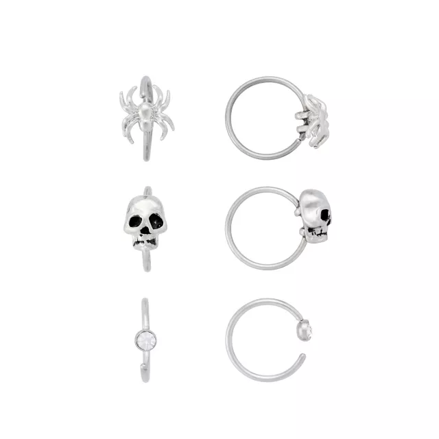 Multi-Pack CZ Spider and Skull Hoop and Half Hoop Nose Rings 6 Pack - 20 Gauge at Spencer's