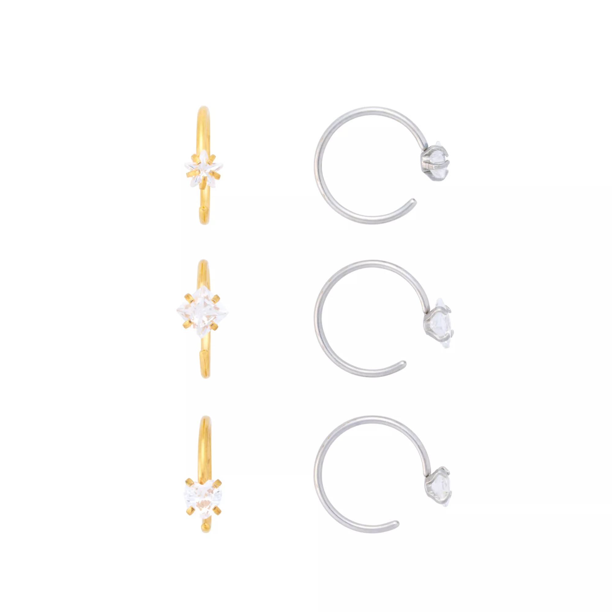 Multi-Pack CZ Goldplated and Silvertone Simple Hoop Nose Ring 6 Pack - 20 Gauge