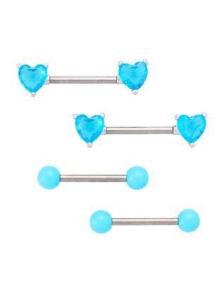 Multi-Pack Turquoise Heart Nipple Barbells 4 Pack - 14 Gauge