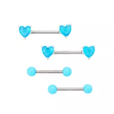 Multi-Pack Turquoise Heart Nipple Barbells 4 Pack - 14 Gauge at Spencer's