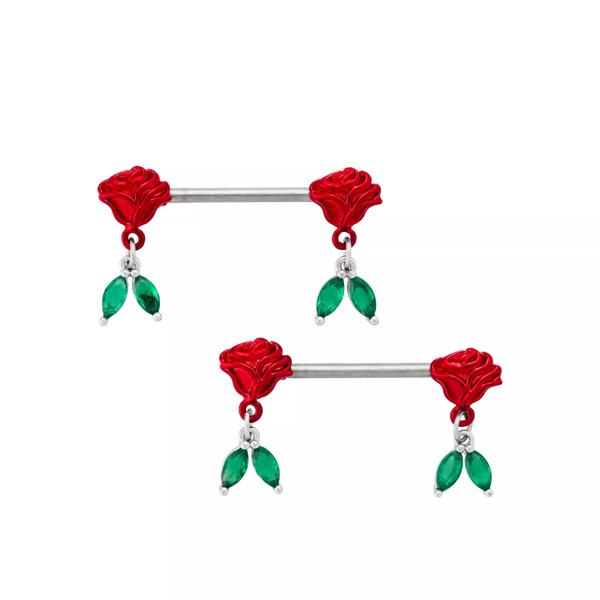 Rose Dangle Nipple Barbells - 14 Gauge
