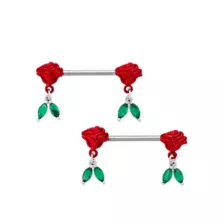 Rose Dangle Nipple Barbells - 14 Gauge at Spencer's