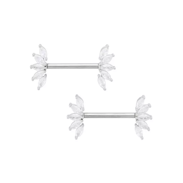 CZ Marquise Gem Nipple Barbells - 14 Gauge