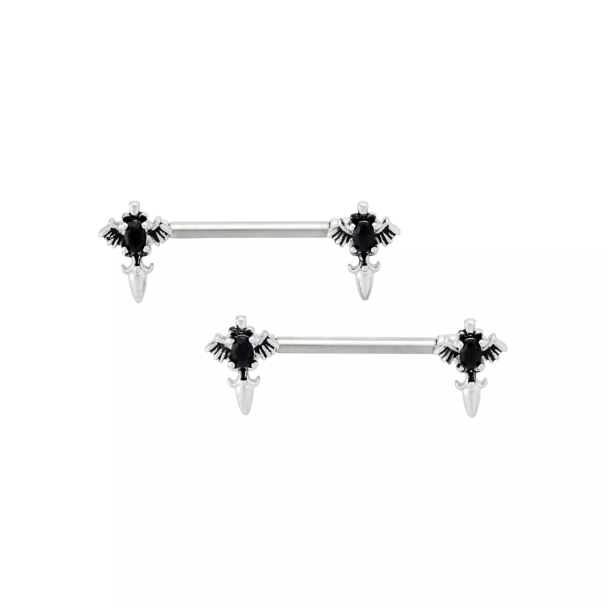 Titanium Silver and Black Cross Nipple Barbells - 14 Gauge at Spencer's