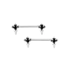 Titanium Silver and Black Cross Nipple Barbells - 14 Gauge at Spencer's