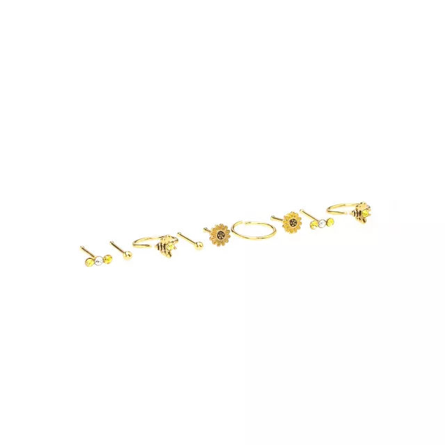 Multi-Pack Round CZ Goldtone Sunflower Nose Rings 9 Pack - 20 Gauge at Spencer's