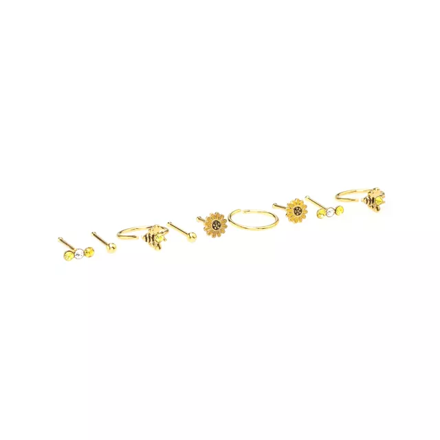 Multi-Pack Round CZ Goldtone Sunflower Nose Rings 9 Pack - 20 Gauge at Spencer's