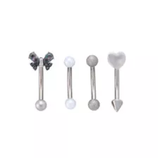 Multi-Pack Titanium Heart and Butterfly Curved Barbells 4 Pack - 16 Gauge at Spencer's