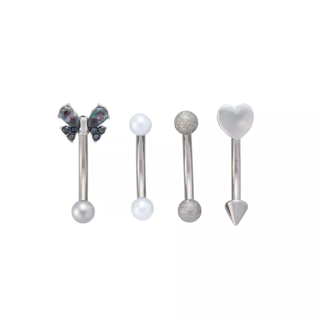 Multi-Pack Titanium Heart and Butterfly Curved Barbells 4 Pack - 16 Gauge at Spencer's