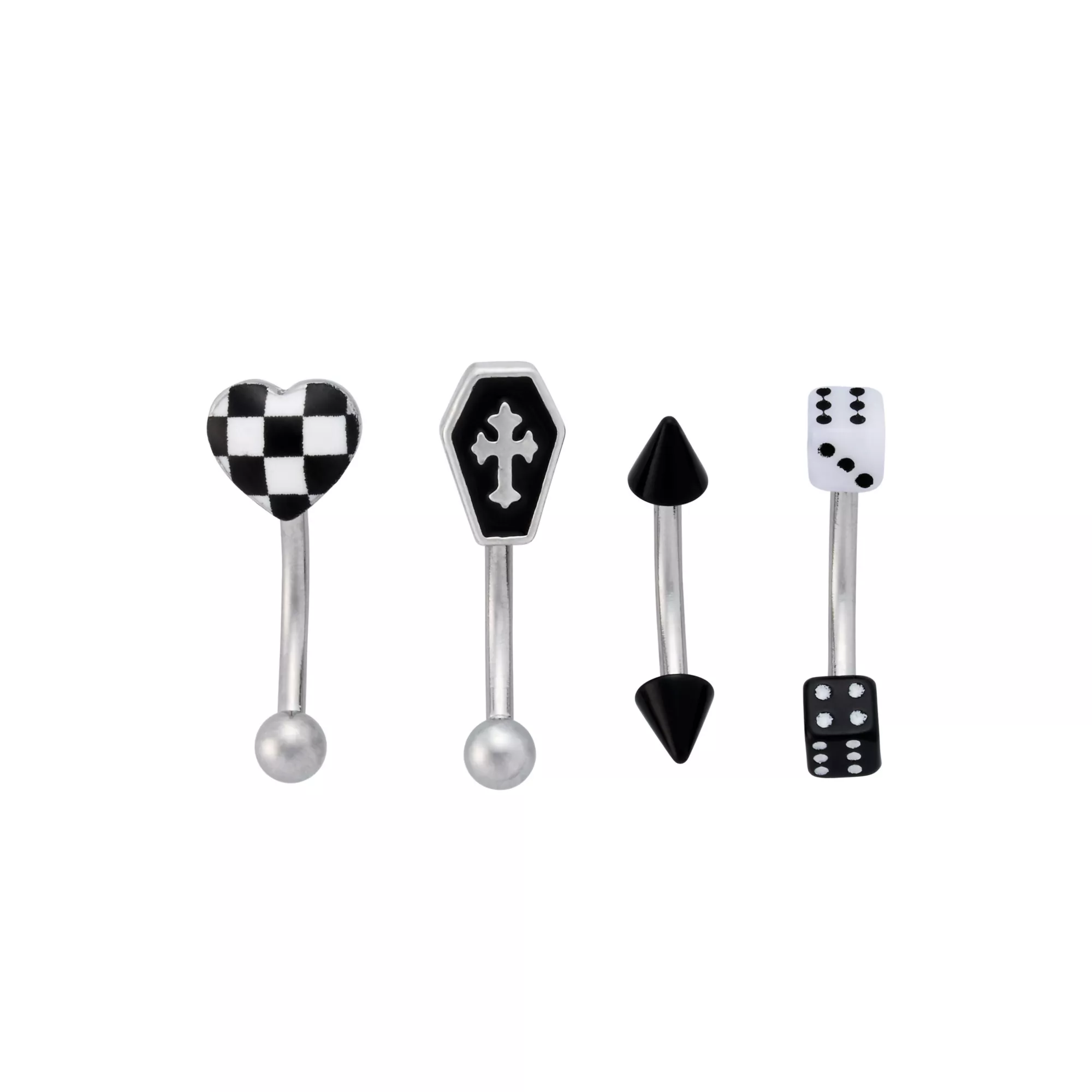 Multi-Pack Coffin and Dice Curved Barbells 4 Pack - 16 Gauge