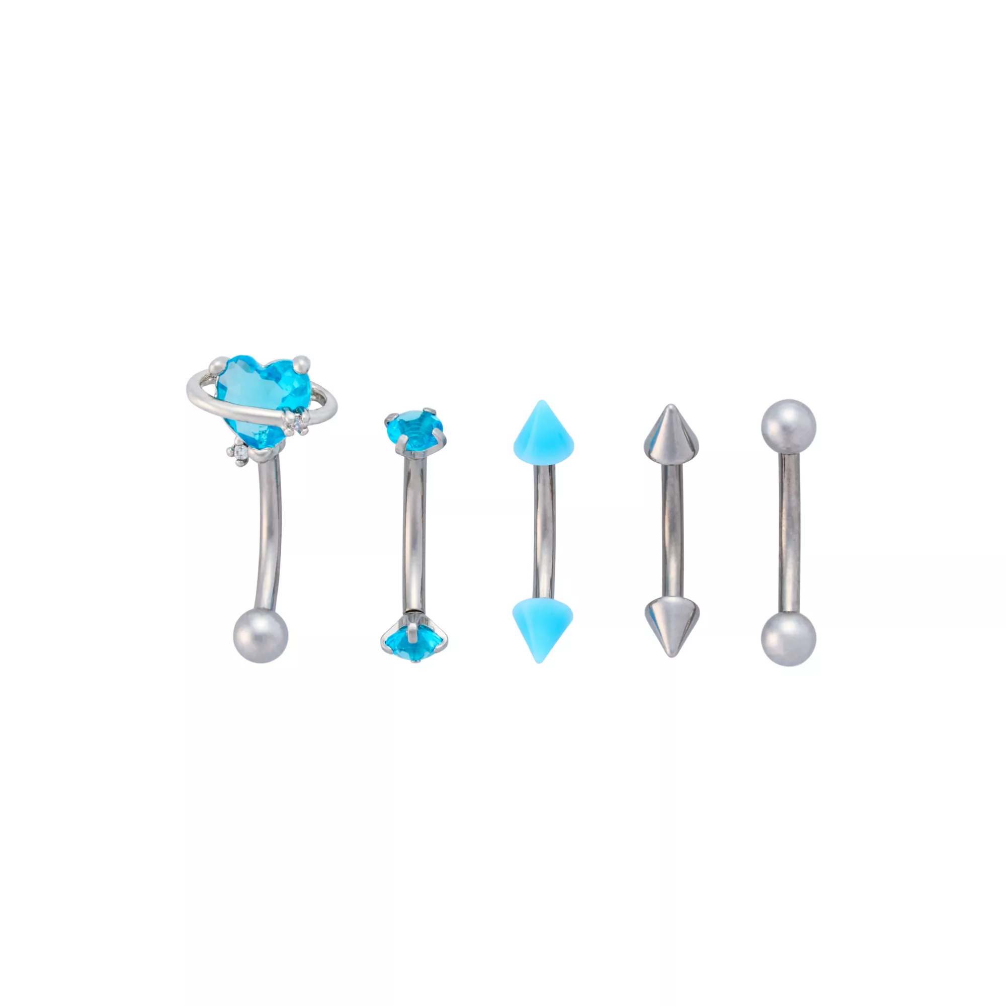 Multi-Pack Titanium Turquoise Heart Curved Barbells 5 Pack - 16 Gauge