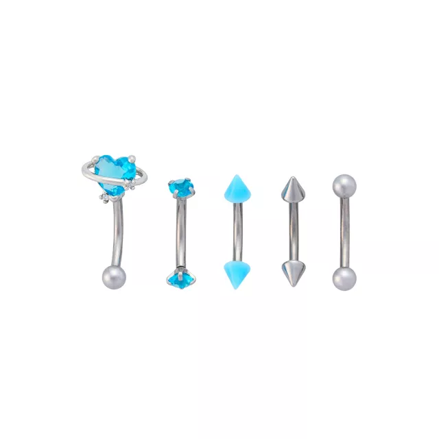 Multi-Pack Titanium Turquoise Heart Curved Barbells 5 Pack - 16 Gauge