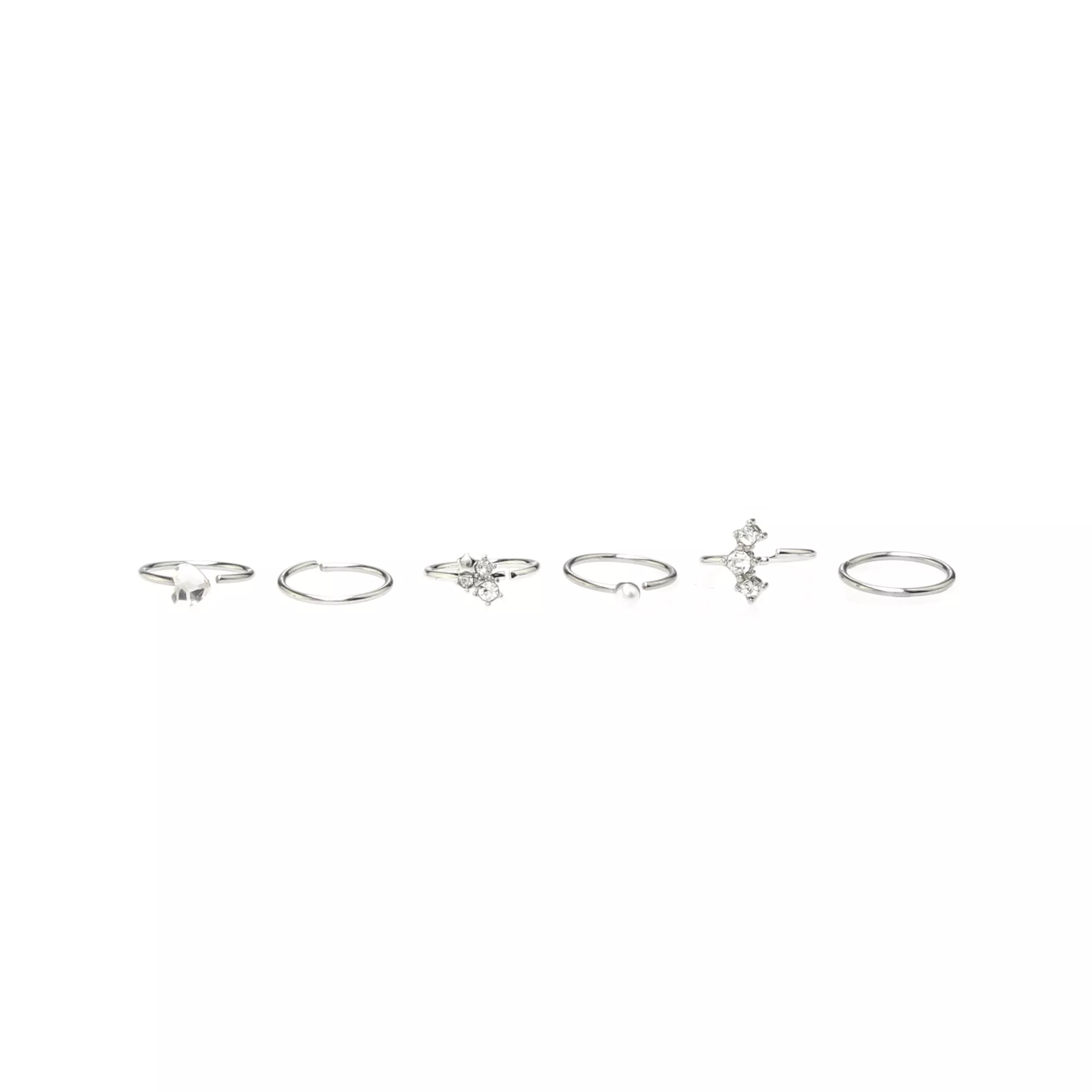 Multi-Pack CZ Designs Silvertone Hoop Nose Rings 6 Pack - 20 Gauge