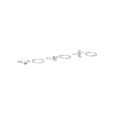 Multi-Pack CZ Designs Silvertone Hoop Nose Rings 6 Pack - 20 Gauge at Spencer's