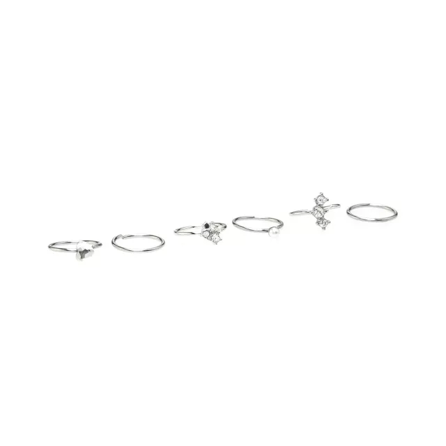 Multi-Pack CZ Designs Silvertone Hoop Nose Rings 6 Pack - 20 Gauge at Spencer's