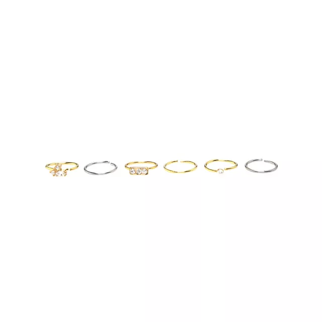 Multi-Pack Silvertone and Gold Pearl Hoop Nose Rings 6 Pack - 20 Gauge at Spencer's