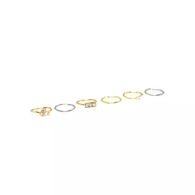 Multi-Pack Silvertone and Gold Pearl Hoop Nose Rings 6 Pack - 20 Gauge at Spencer's