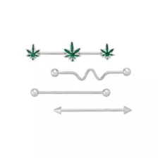 Multi-Pack Weed Leaf and Silvertone Industrial Barbells 4 Pack - 14 Gauge at Spencer's